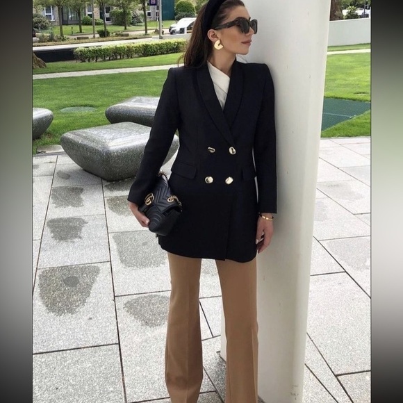 ZARA Double Breasted long Black Blazer 8246/642 - Picture 10 of 16